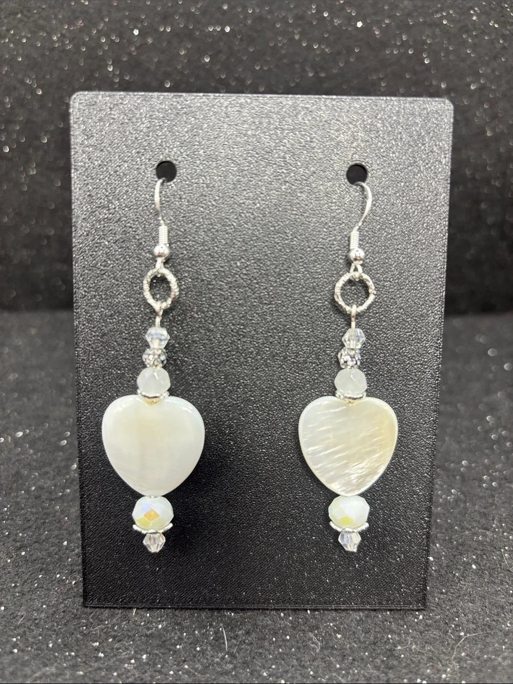 White Mother of Pearl Heart Dangle Earrings